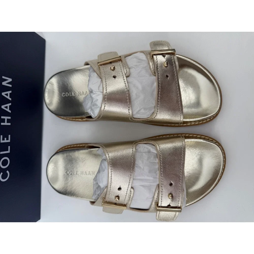 Cole Haan Marisol Footbed‎ Sandal Soft Gold Leather Slides Women Size 6 B